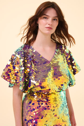 FLORENCE SEQUIN CAPE TOP - ORCHID
