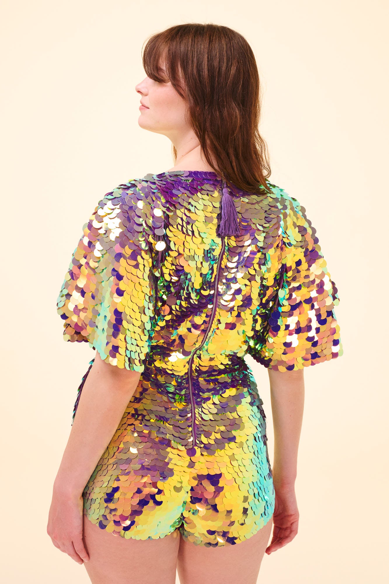 MELLA SEQUIN CAPE PLAYSUIT - ORCHID