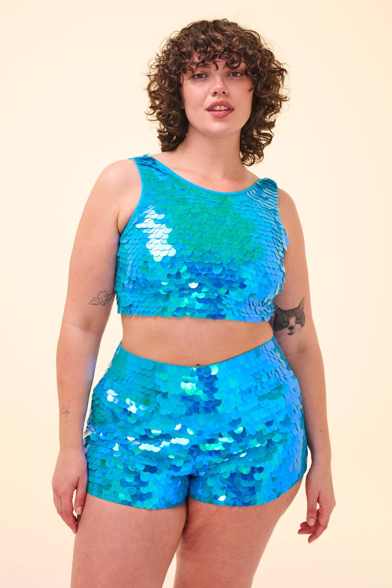 JUNO SEQUIN SHORTS - SKY