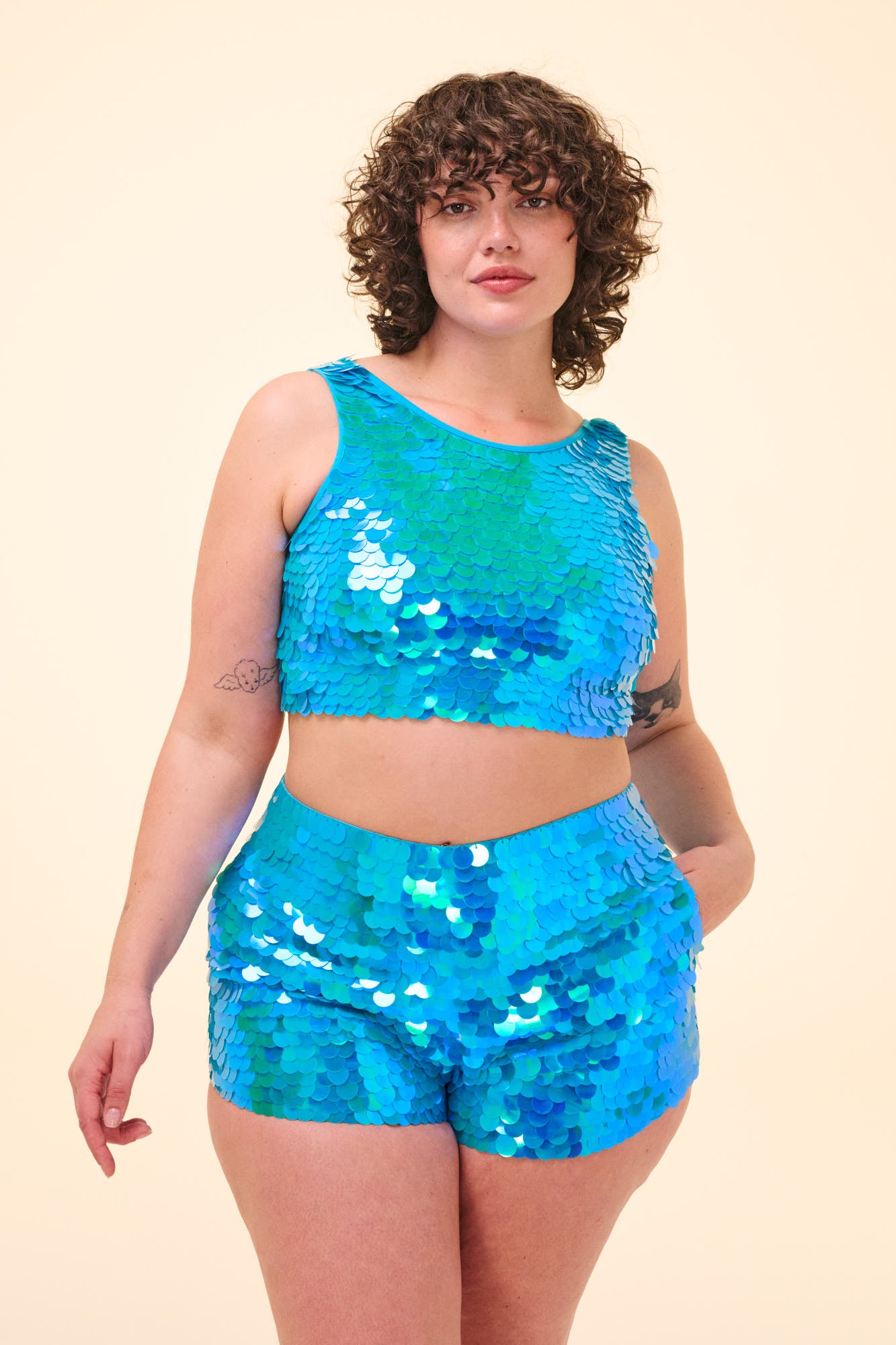 JUNO SEQUIN SHORTS - SKY