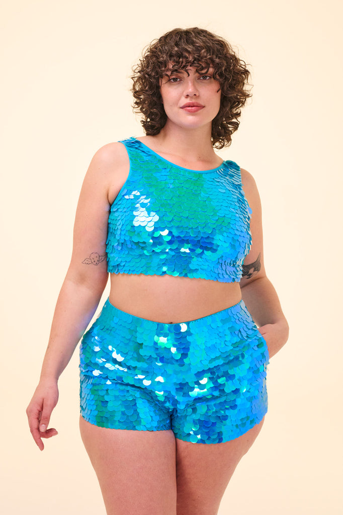 JUNO SEQUIN SHORTS - SKY