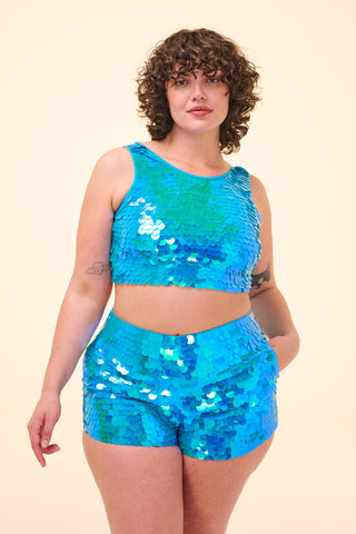 TWINKS SEQUIN CROP TOP - SKY