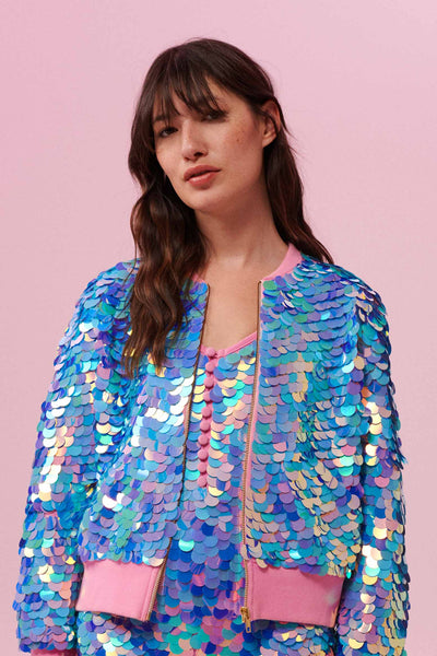 Blue sequin discount bomber jacket