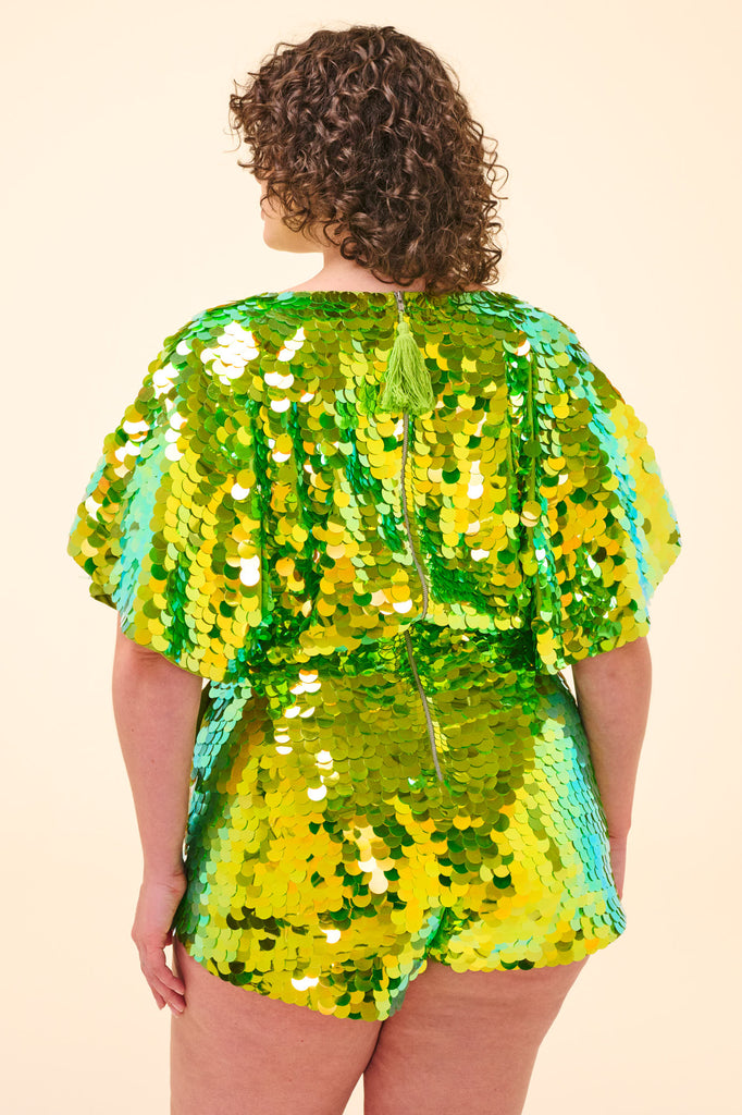 MELLA SEQUIN CAPE PLAYSUIT - MANTIS