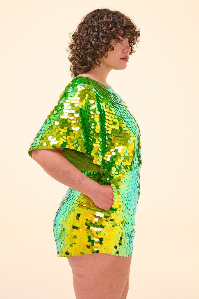 MELLA SEQUIN CAPE PLAYSUIT - MANTIS