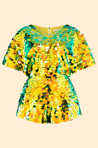 MELLA SEQUIN CAPE PLAYSUIT - CITRUS
