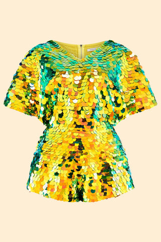 MELLA SEQUIN CAPE PLAYSUIT - CITRUS