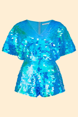 MELLA SEQUIN CAPE PLAYSUIT - SKY