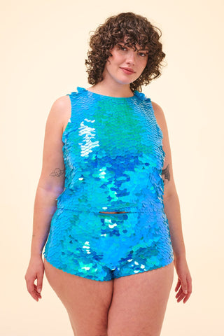 NIKKI SEQUIN TOP - SKY