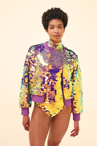 SUPERNOVA SEQUIN BOMBER JACKET - ORCHID
