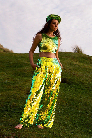 VIVIENNE SEQUIN TROUSERS - MANTIS - Rosa BloomSS24 - Bottoms