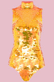 An Orange sequin Rosa Bloom Fifi Leotard