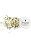Biodegradable golden mirage coloured body glitter in branded pot