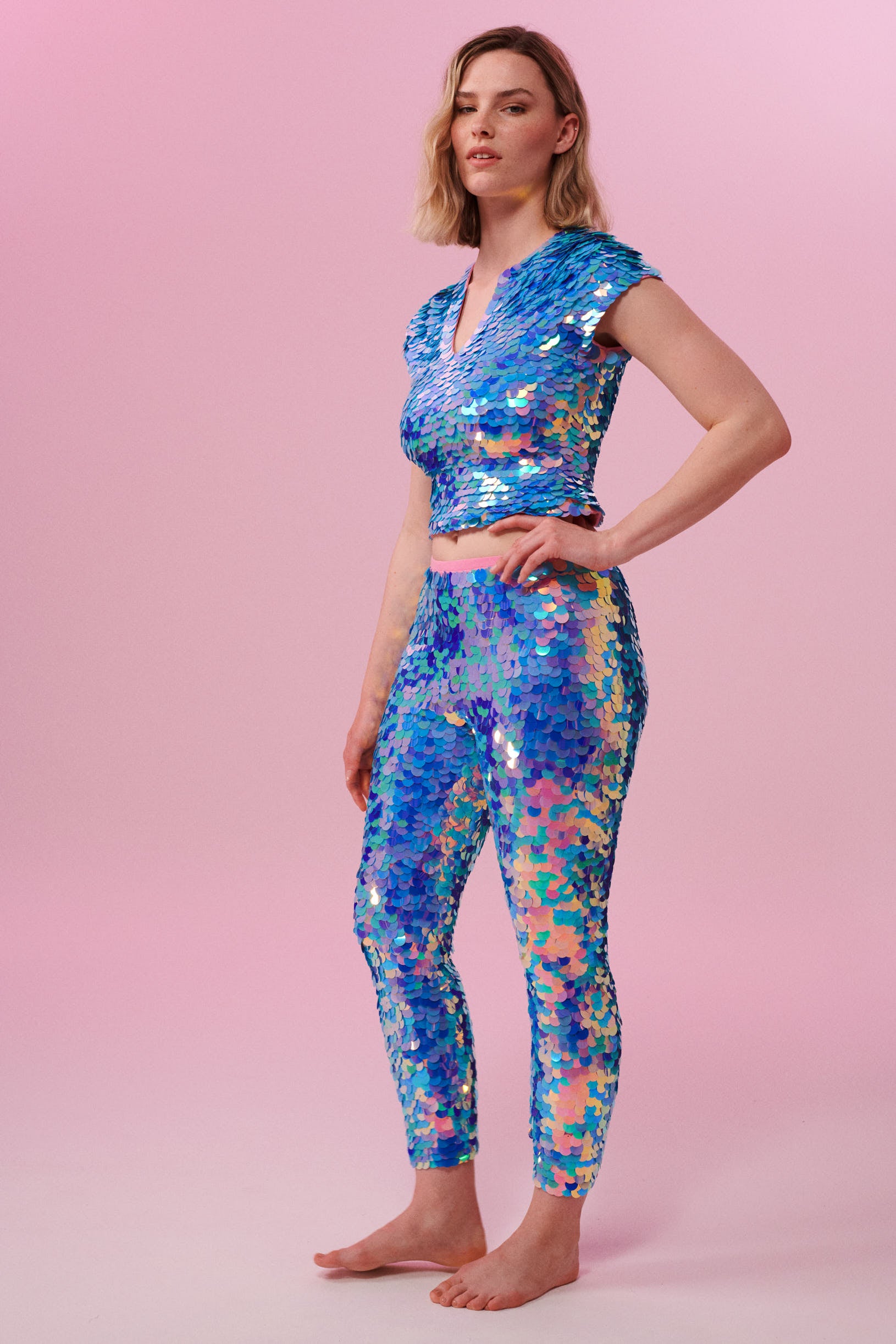 Pink sequin leggings sale