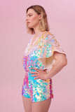 MELLA SEQUIN CAPE PLAYSUIT - OPAL